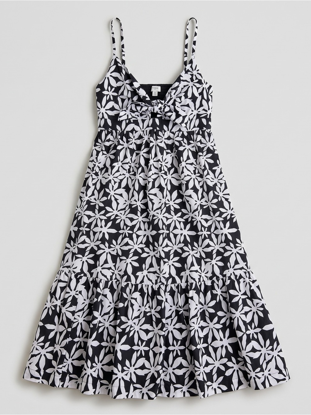 J. CREW Midi Floral Dress with Front Tie Detail - Black & White